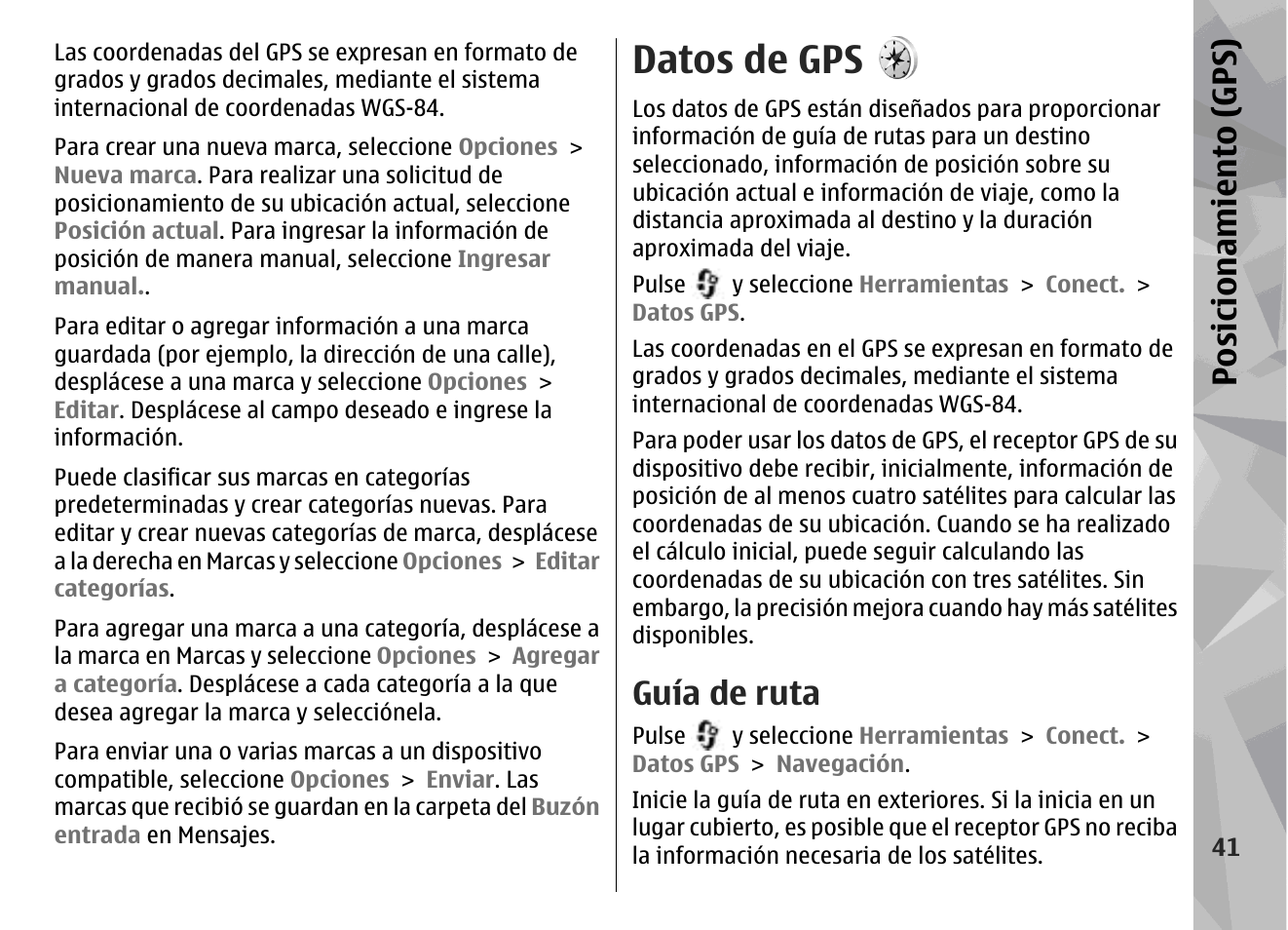 Datos de gps, Guía de ruta, Posicionamiento (gps) | Nokia N78 User Manual | Page 213 / 368