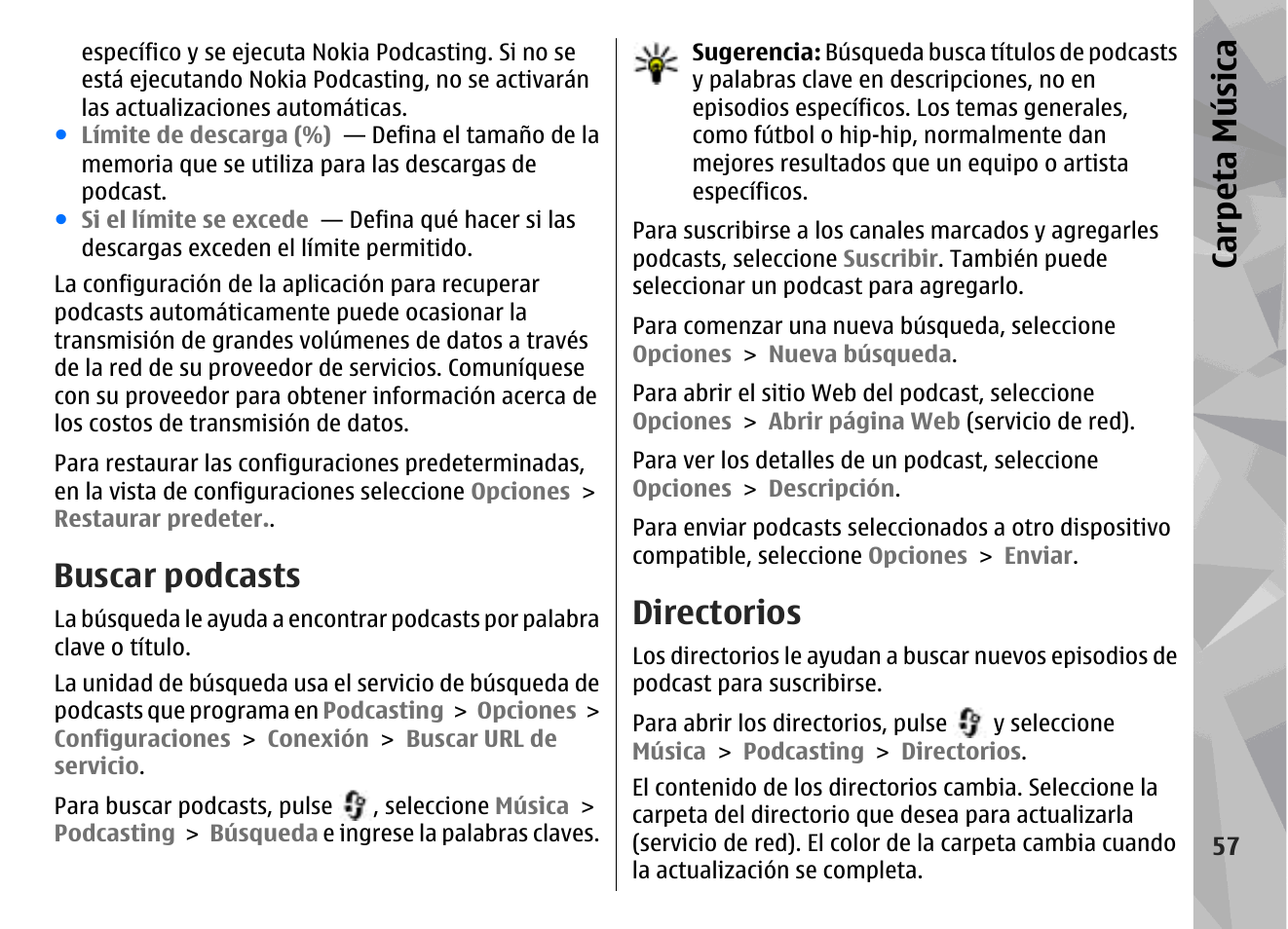 Buscar podcasts, Directorios, Carp eta música | Nokia N78 User Manual | Page 229 / 368