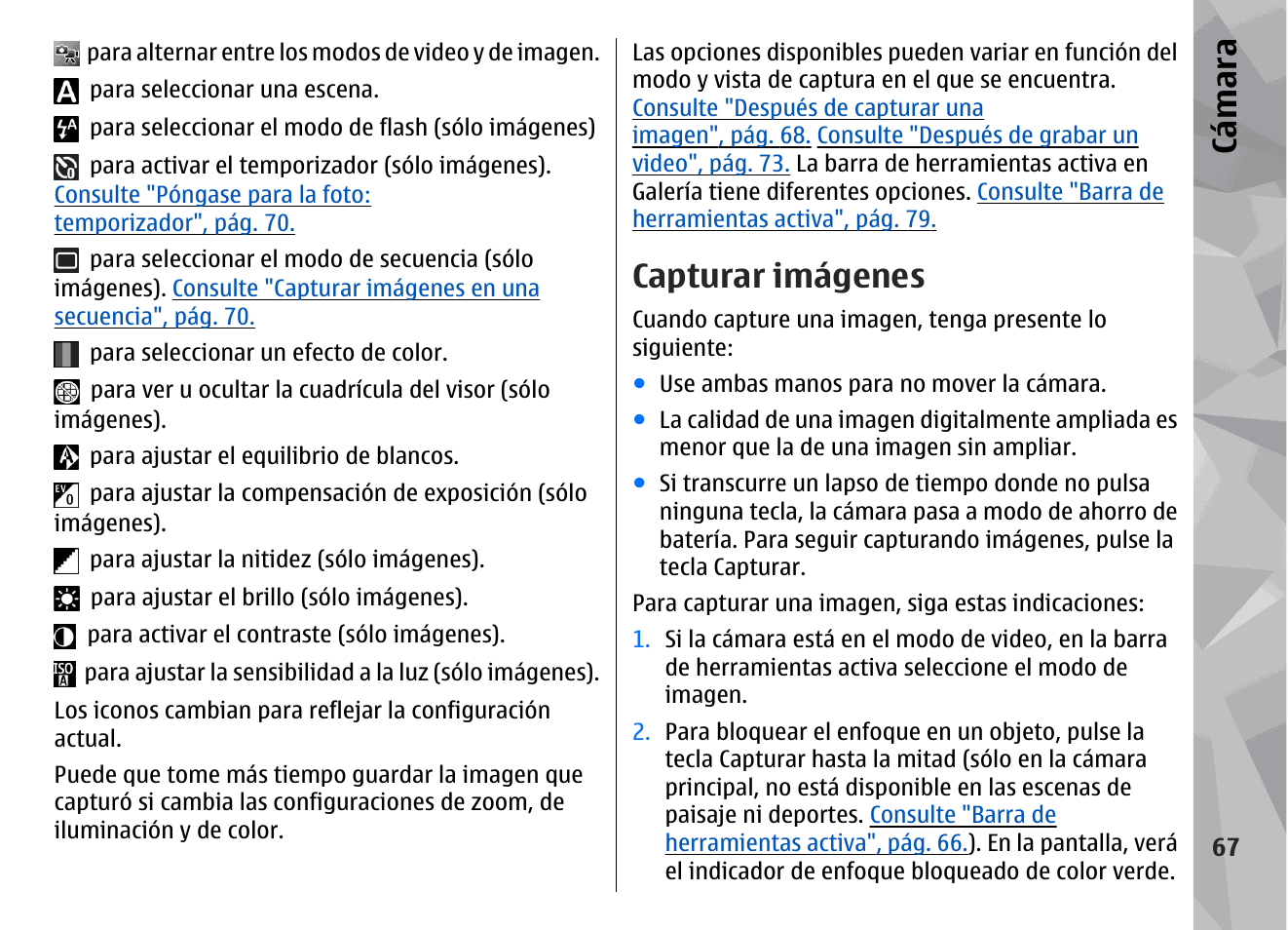 Capturar imágenes, Cá mara | Nokia N78 User Manual | Page 239 / 368