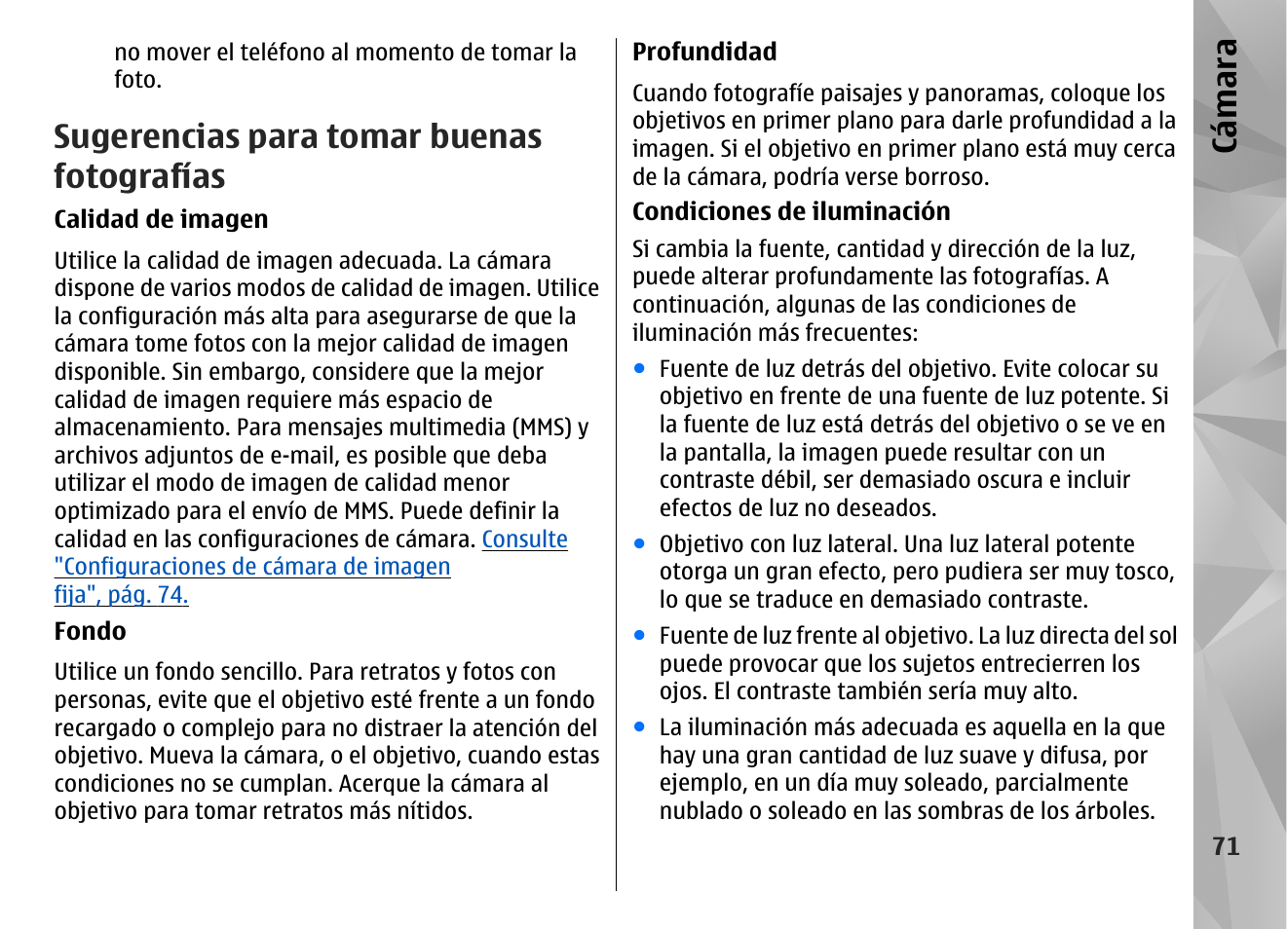 Sugerencias para tomar buenas fotografías, Cá mara | Nokia N78 User Manual | Page 243 / 368