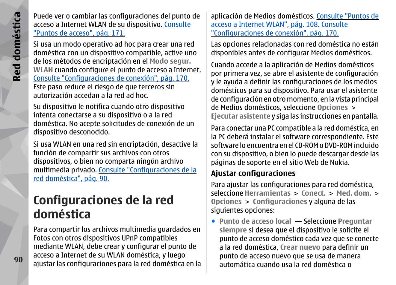 Configuraciones de la red doméstica, Red doméstica | Nokia N78 User Manual | Page 262 / 368