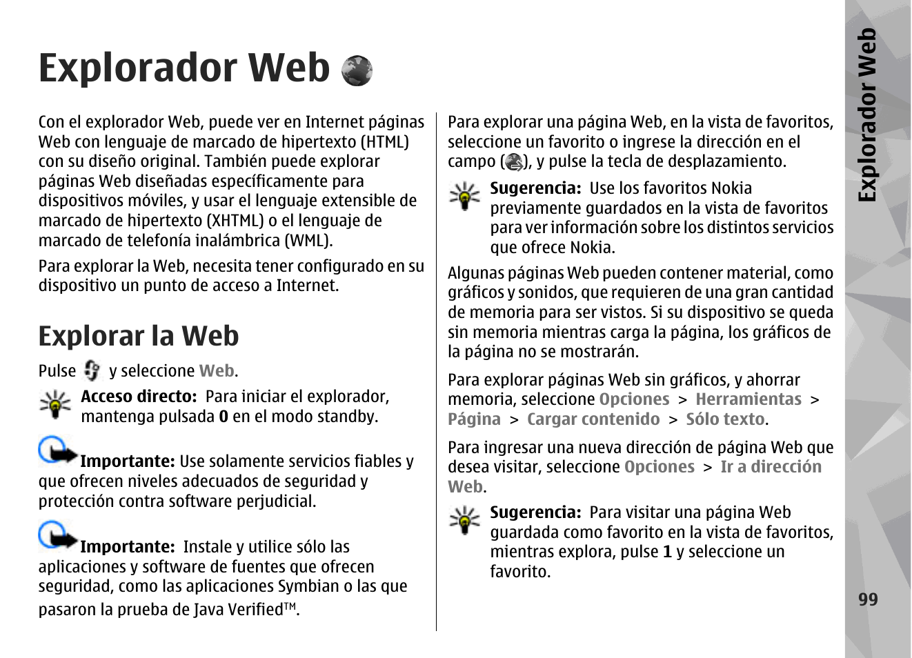 Explorador web, Explorar la web, Expl orad or we b | Nokia N78 User Manual | Page 271 / 368