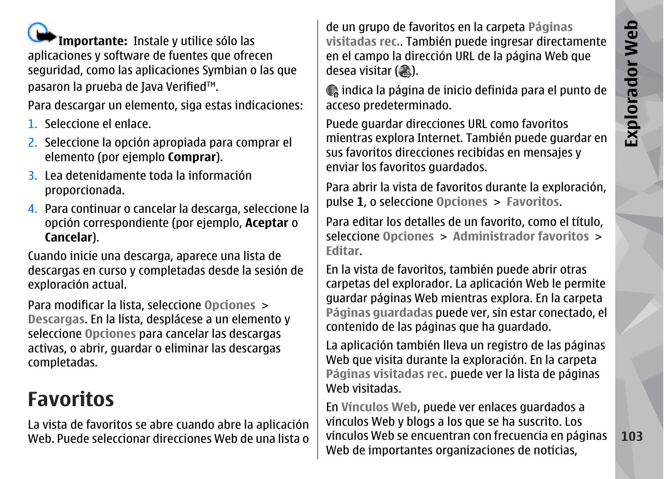 Favoritos, Expl orad or we b | Nokia N78 User Manual | Page 275 / 368