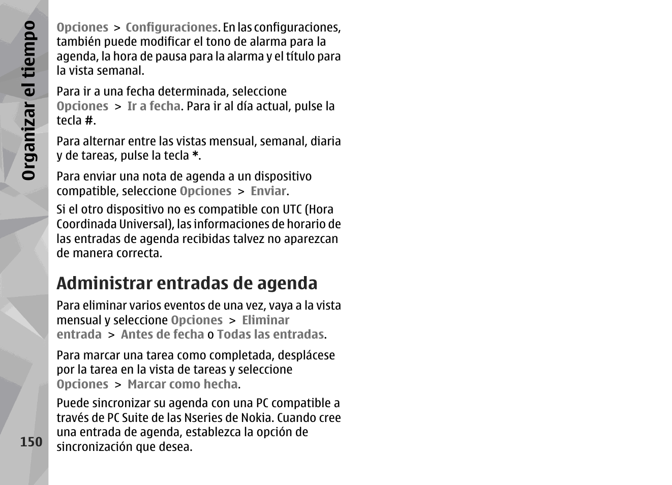 Administrar entradas de agenda, Org an izar el ti empo | Nokia N78 User Manual | Page 322 / 368