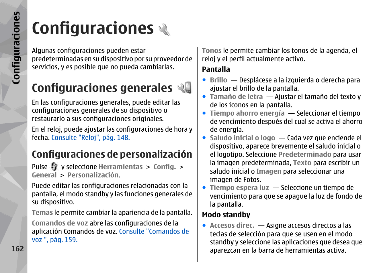 Configuraciones, Configuraciones generales, Configuraciones de personalización | Nokia N78 User Manual | Page 334 / 368