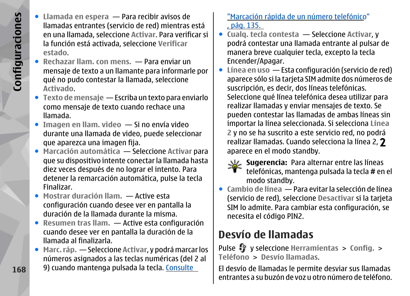 Desvío de llamadas, Configuraciones | Nokia N78 User Manual | Page 340 / 368