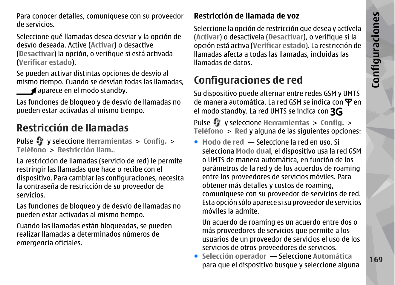 Restricción de llamadas, Configuraciones de red, Configuraciones | Nokia N78 User Manual | Page 341 / 368