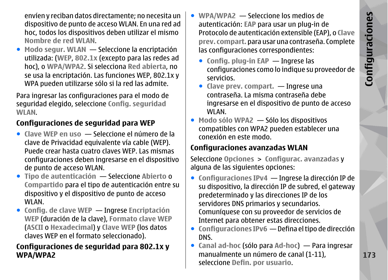 Configuraciones | Nokia N78 User Manual | Page 345 / 368