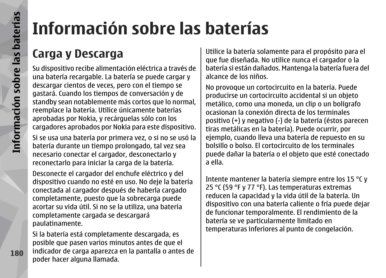 Información sobre las baterías, Carga y descarga | Nokia N78 User Manual | Page 352 / 368