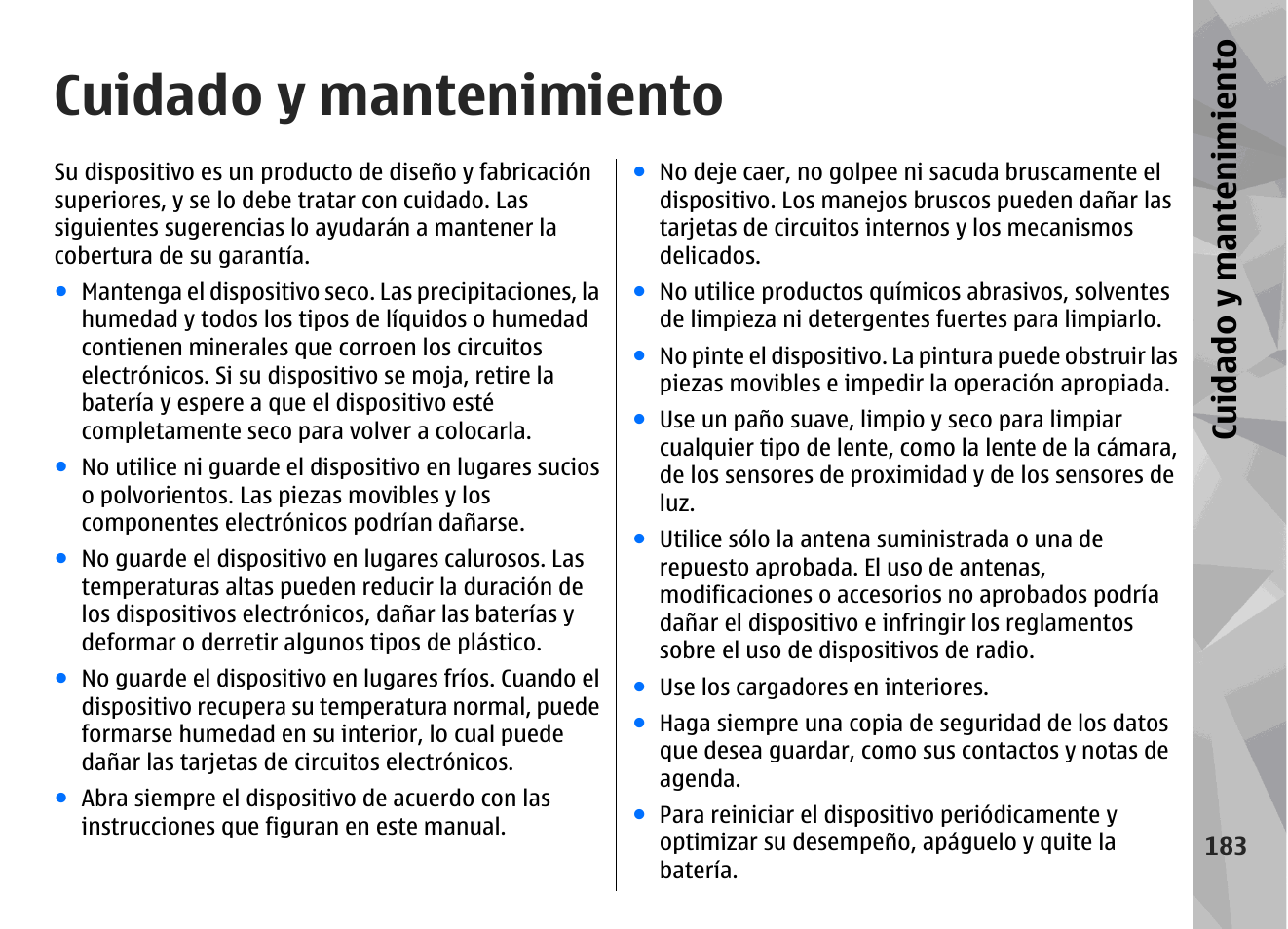 Cuidado y mantenimiento, Cuidado y m antenimiento | Nokia N78 User Manual | Page 355 / 368