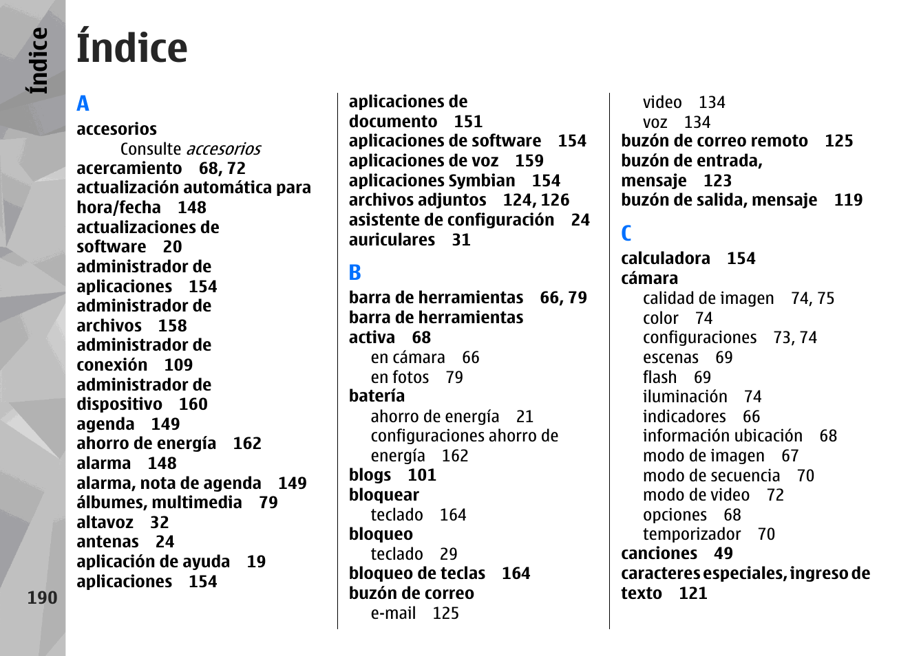 Índice | Nokia N78 User Manual | Page 362 / 368