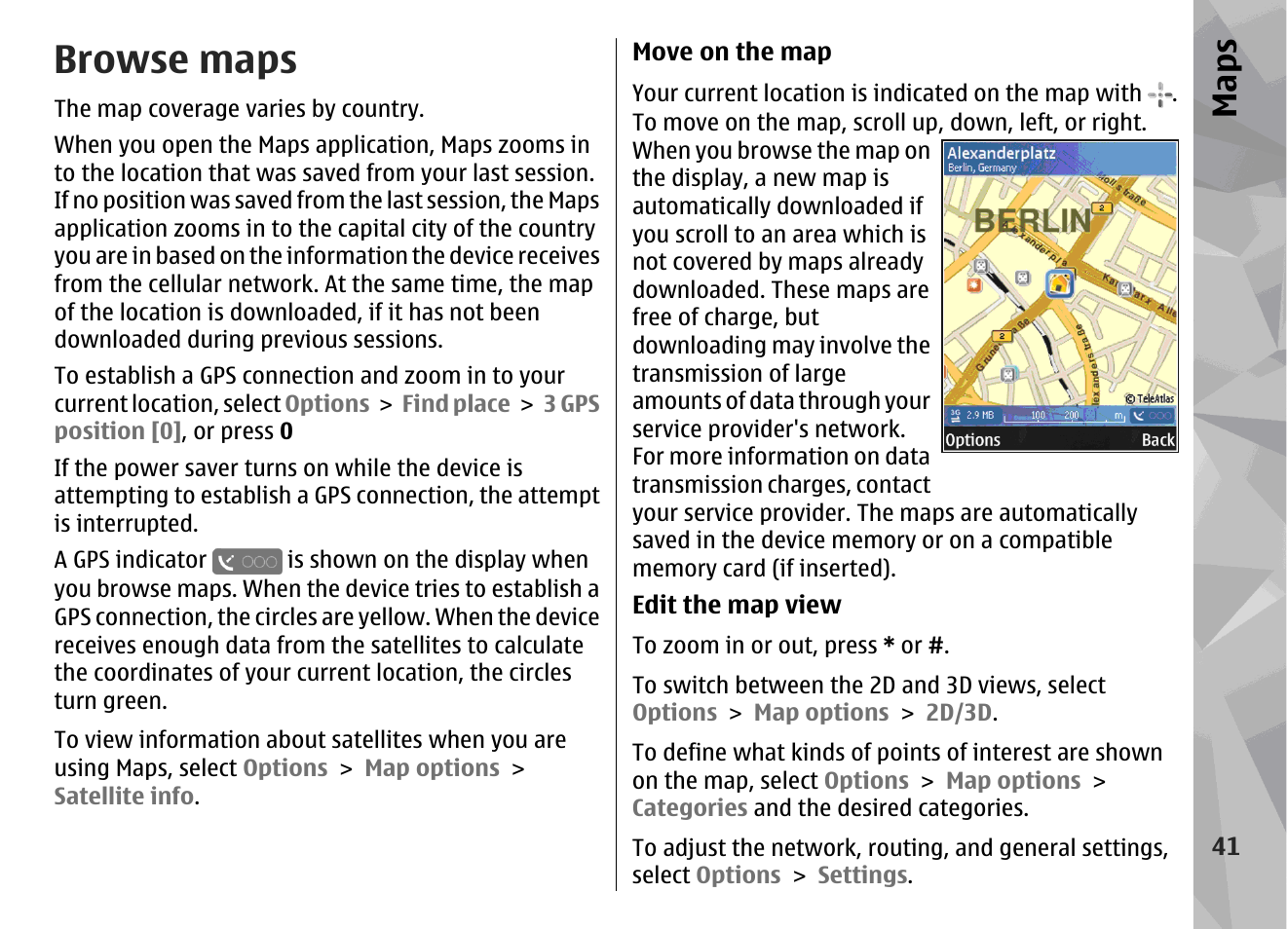 Browse maps, Maps | Nokia N78 User Manual | Page 41 / 368