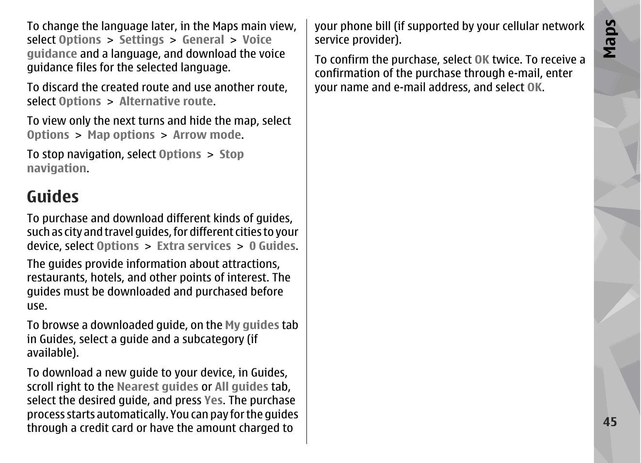Guides, Maps | Nokia N78 User Manual | Page 45 / 368