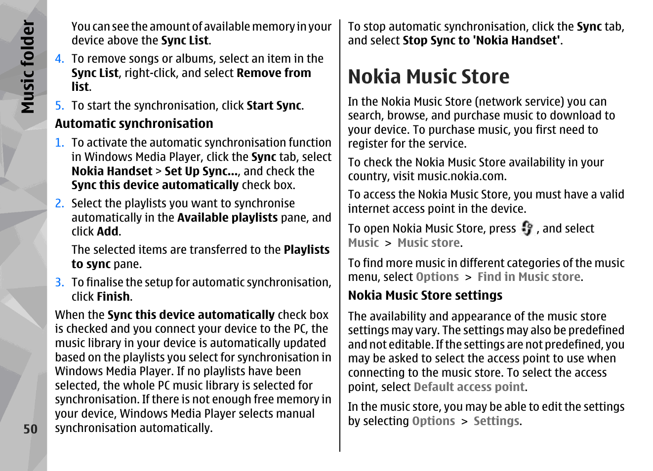 Nokia music store, Music fol der | Nokia N78 User Manual | Page 50 / 368