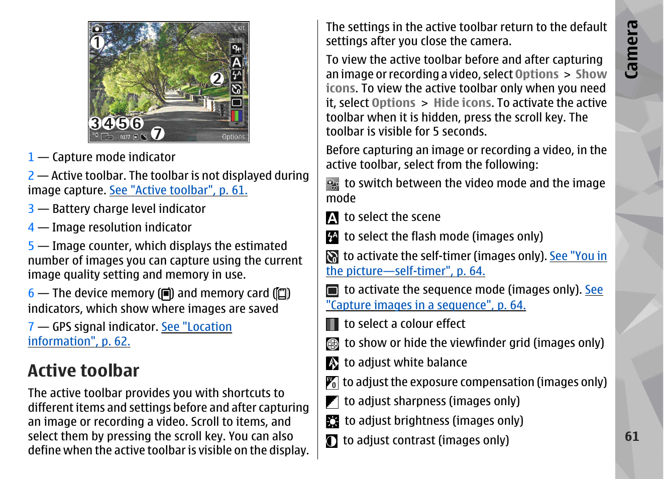Active toolbar, Ca mera | Nokia N78 User Manual | Page 61 / 368