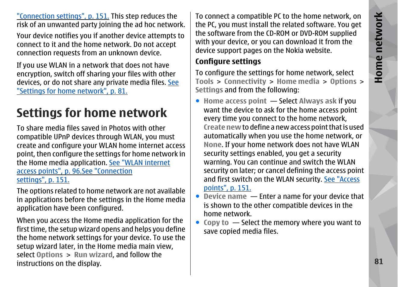 Settings for home network, Home network | Nokia N78 User Manual | Page 81 / 368