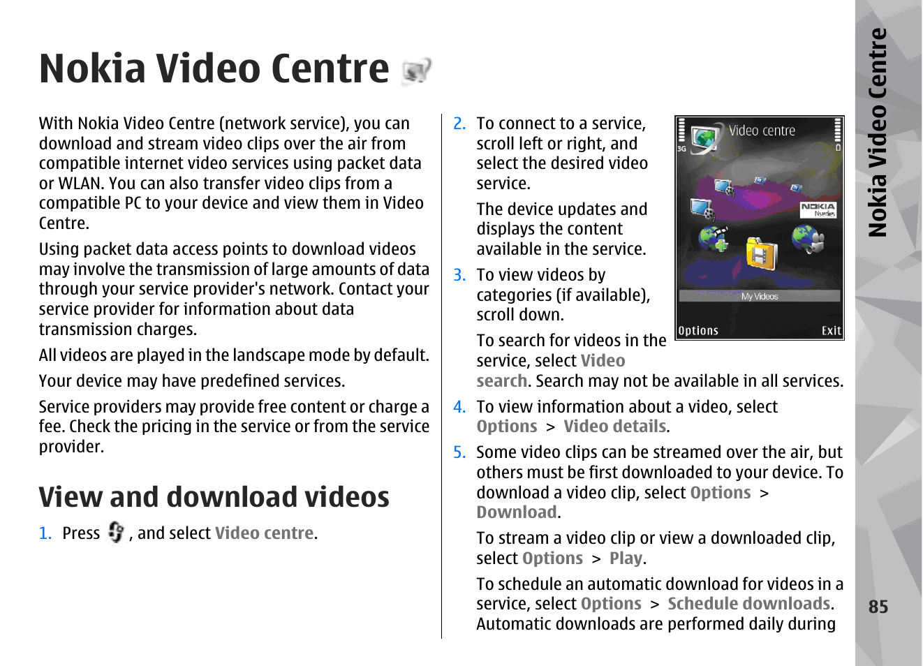 Nokia video centre, View and download videos | Nokia N78 User Manual | Page 85 / 368