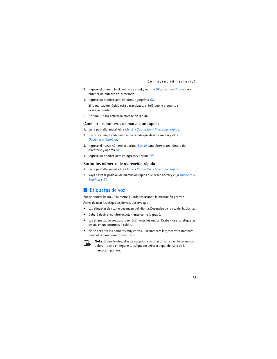 Etiquetas de voz | Nokia 6235i User Manual | Page 154 / 233