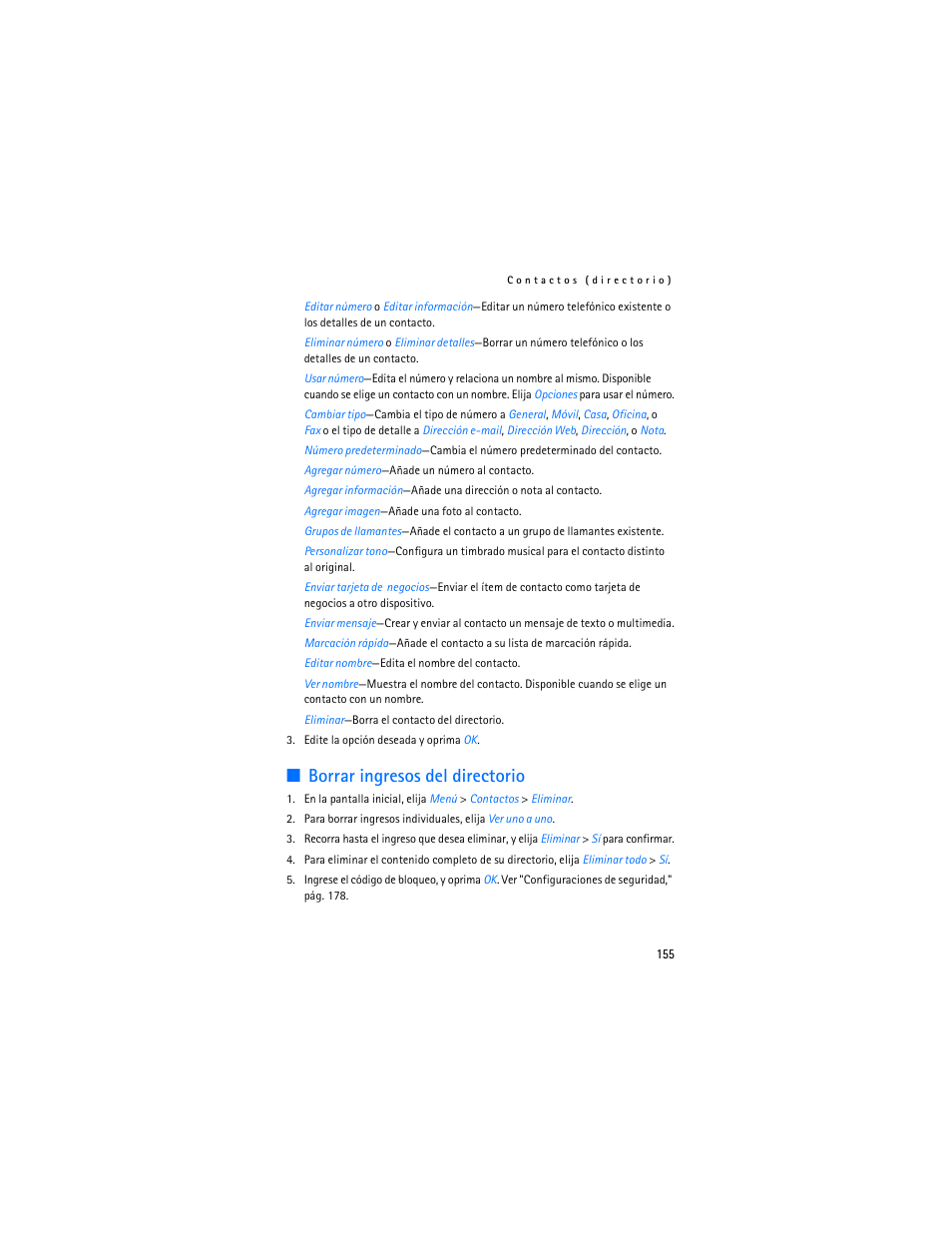 Borrar ingresos del directorio | Nokia 6235i User Manual | Page 156 / 233