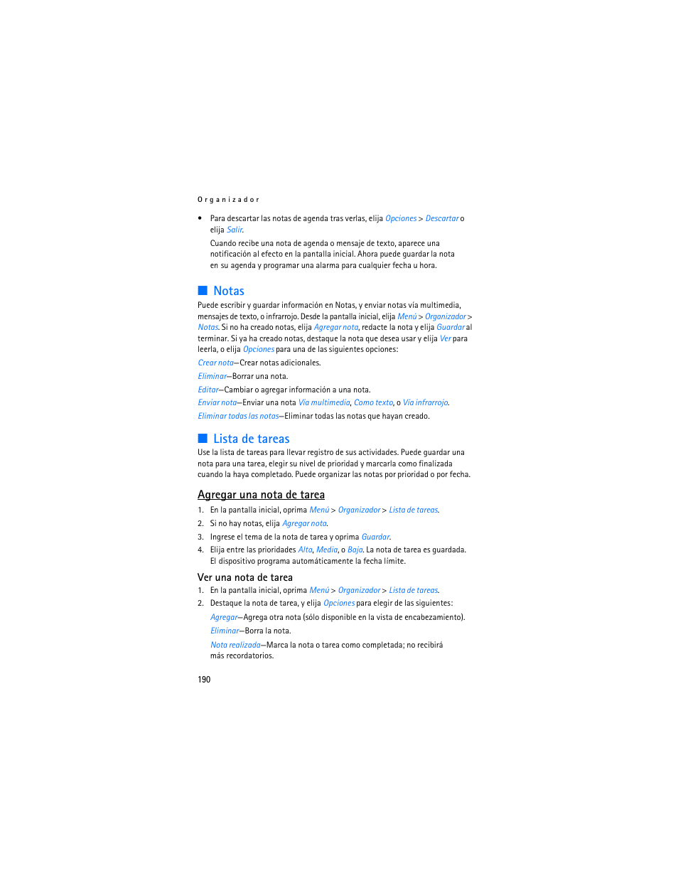 Notas, Lista de tareas, Agregar una nota de tarea | Nokia 6235i User Manual | Page 191 / 233