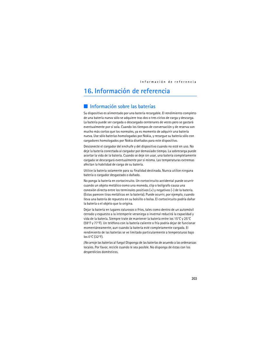 Información de referencia, Información sobre las baterías | Nokia 6235i User Manual | Page 204 / 233