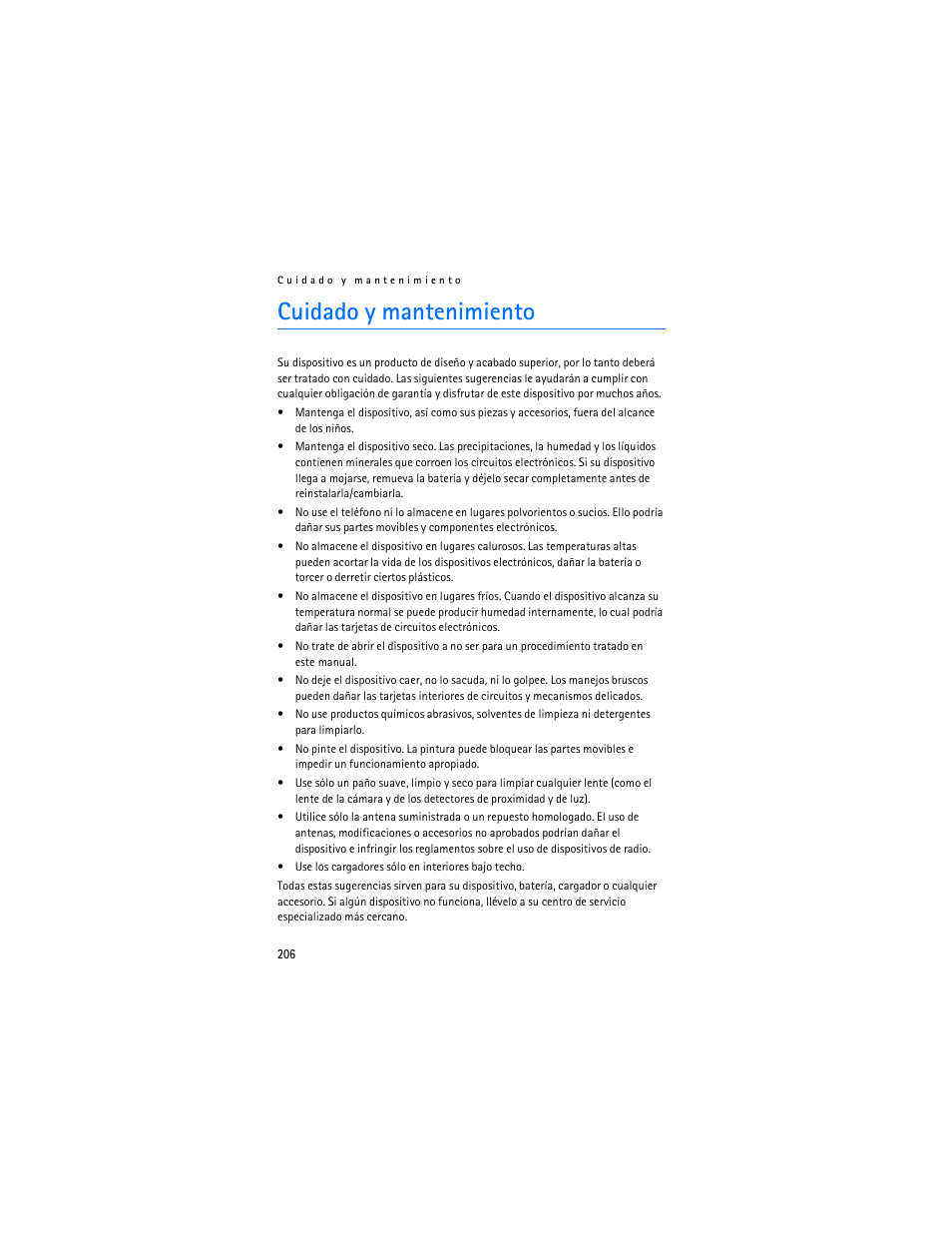 Cuidado y mantenimiento | Nokia 6235i User Manual | Page 207 / 233