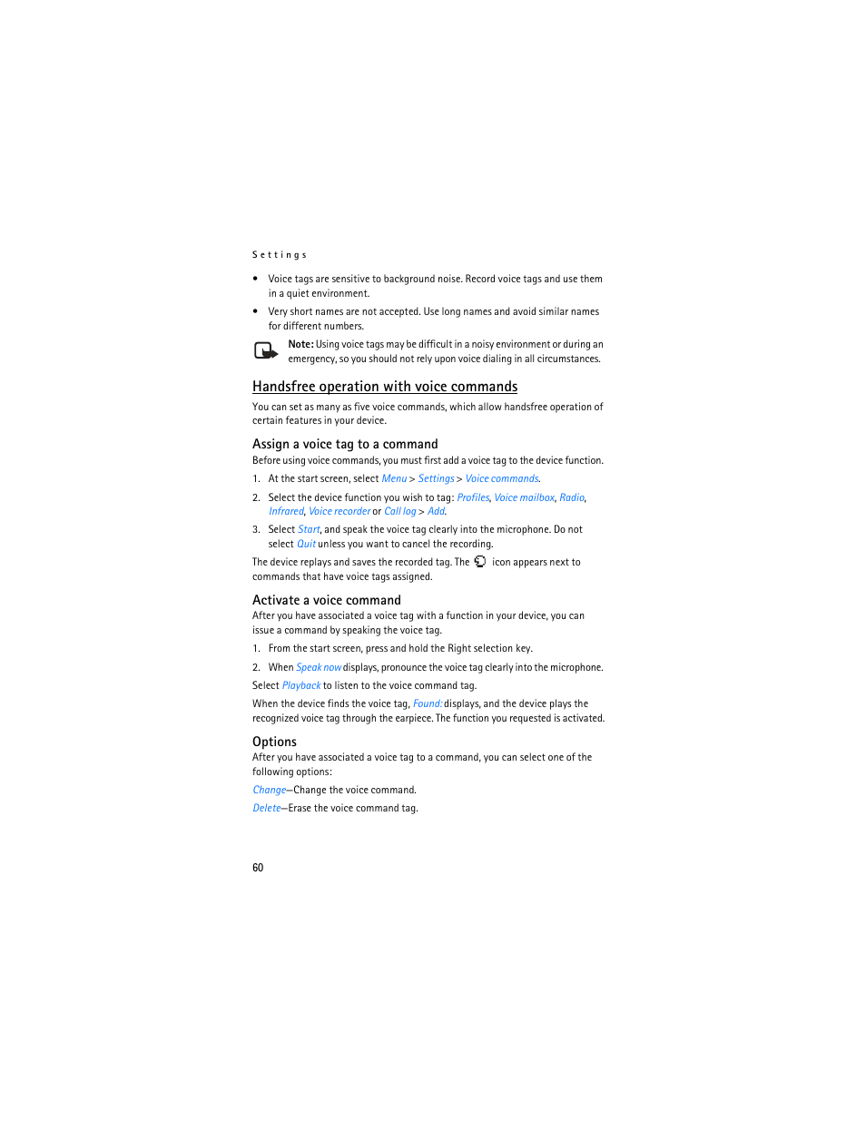 Handsfree operation with voice commands | Nokia 6235i User Manual | Page 61 / 233
