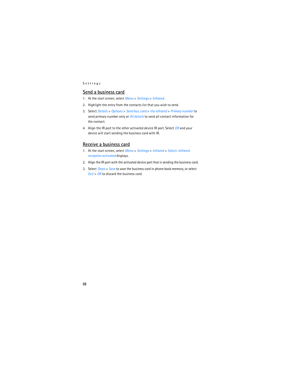 Send a business card, Receive a business card | Nokia 6235i User Manual | Page 69 / 233