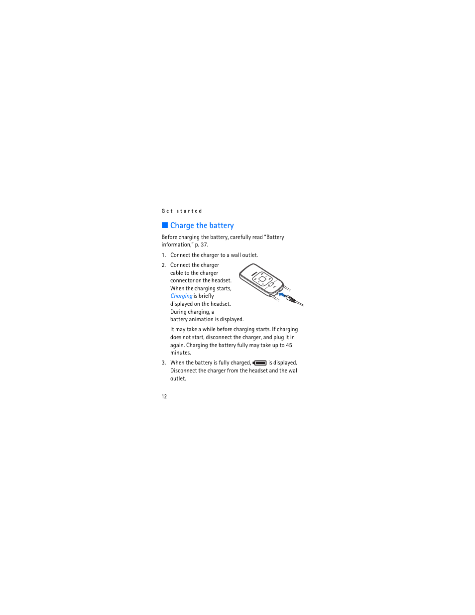 Charge the battery | Nokia Bluetooth Stereo Headset BH-903 User Manual | Page 12 / 41