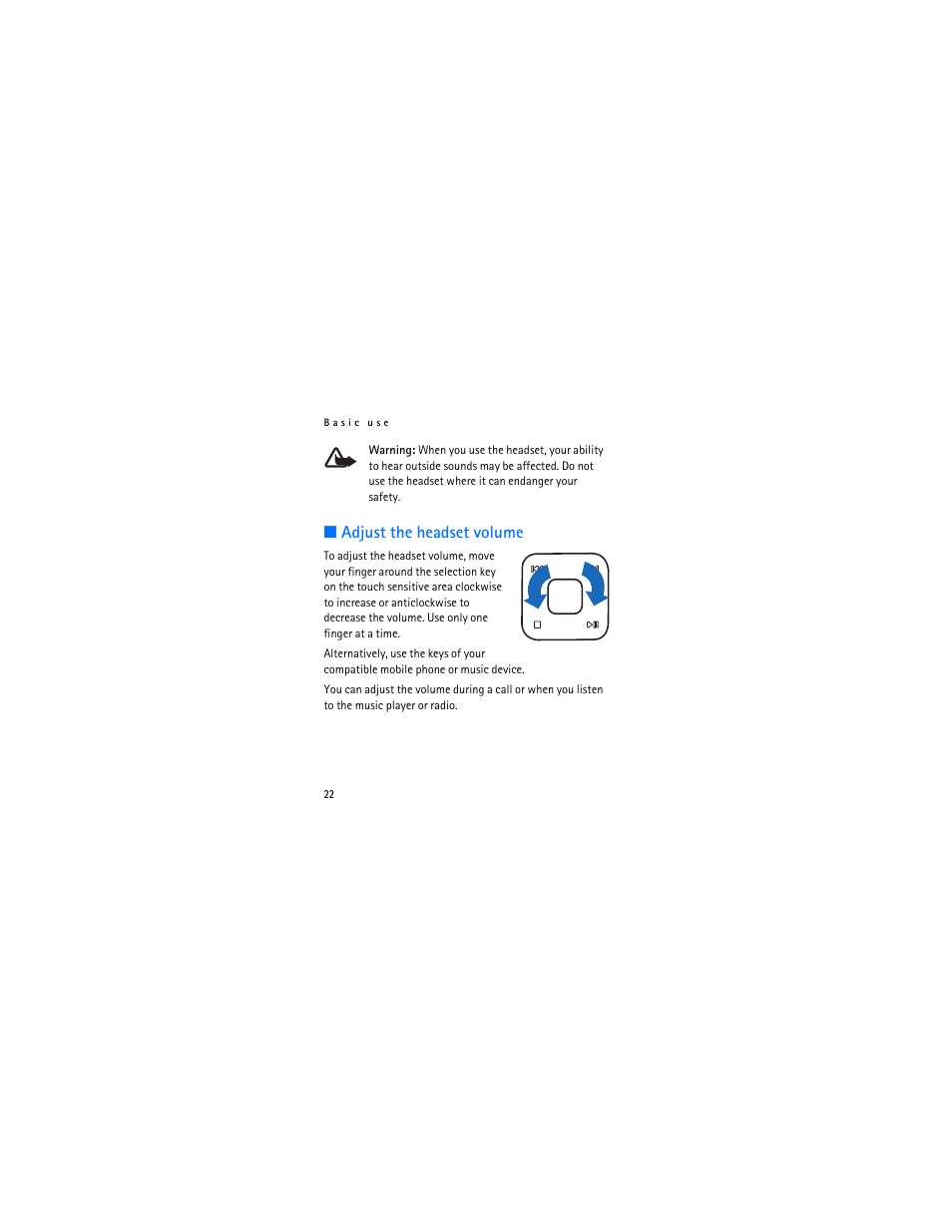 Adjust the headset volume | Nokia Bluetooth Stereo Headset BH-903 User Manual | Page 22 / 41