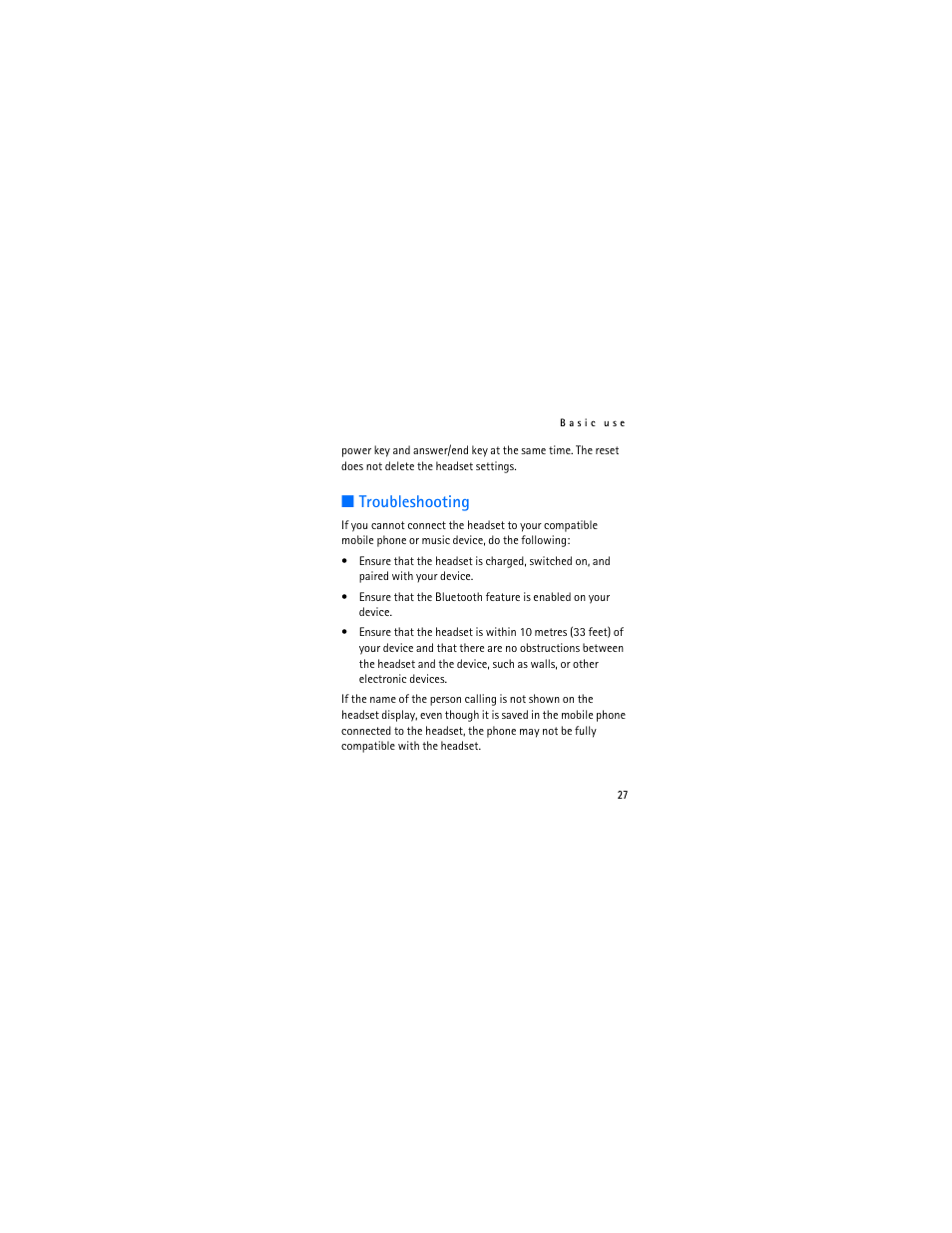 Troubleshooting | Nokia Bluetooth Stereo Headset BH-903 User Manual | Page 27 / 41