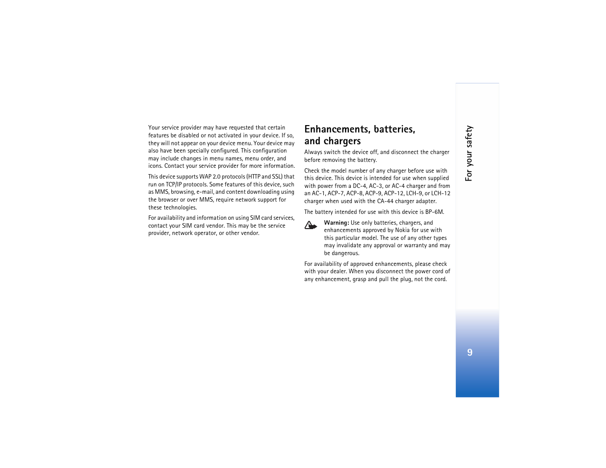 Enhancements, batteries, and chargers | Nokia N73 User Manual | Page 10 / 241