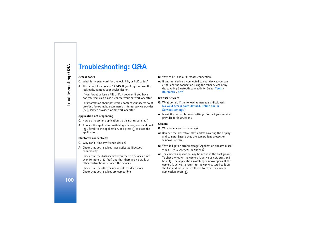 Troubleshooting: q&a, Trouble sh oot in g: q&a | Nokia N73 User Manual | Page 101 / 241