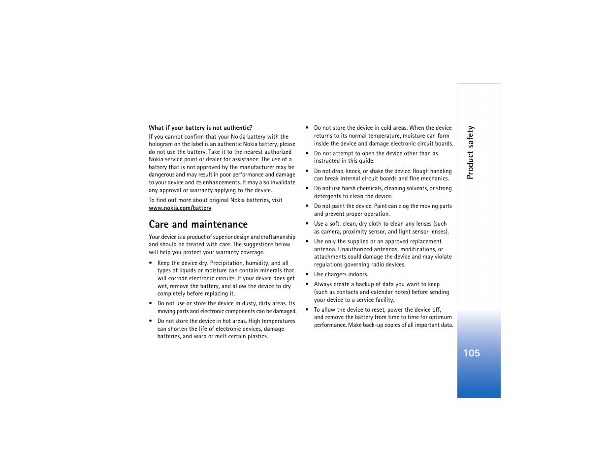 Care and maintenance | Nokia N73 User Manual | Page 106 / 241