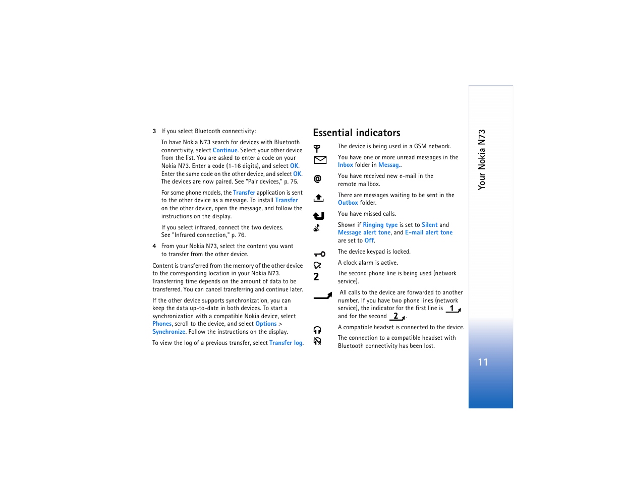 Essential indicators, You r nokia n73 | Nokia N73 User Manual | Page 12 / 241