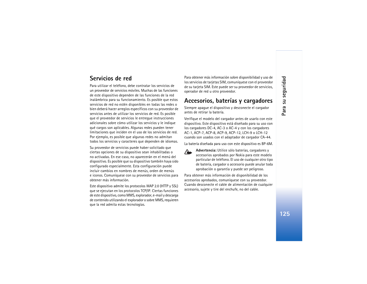 125 servicios de red, Accesorios, baterías y cargadores | Nokia N73 User Manual | Page 126 / 241