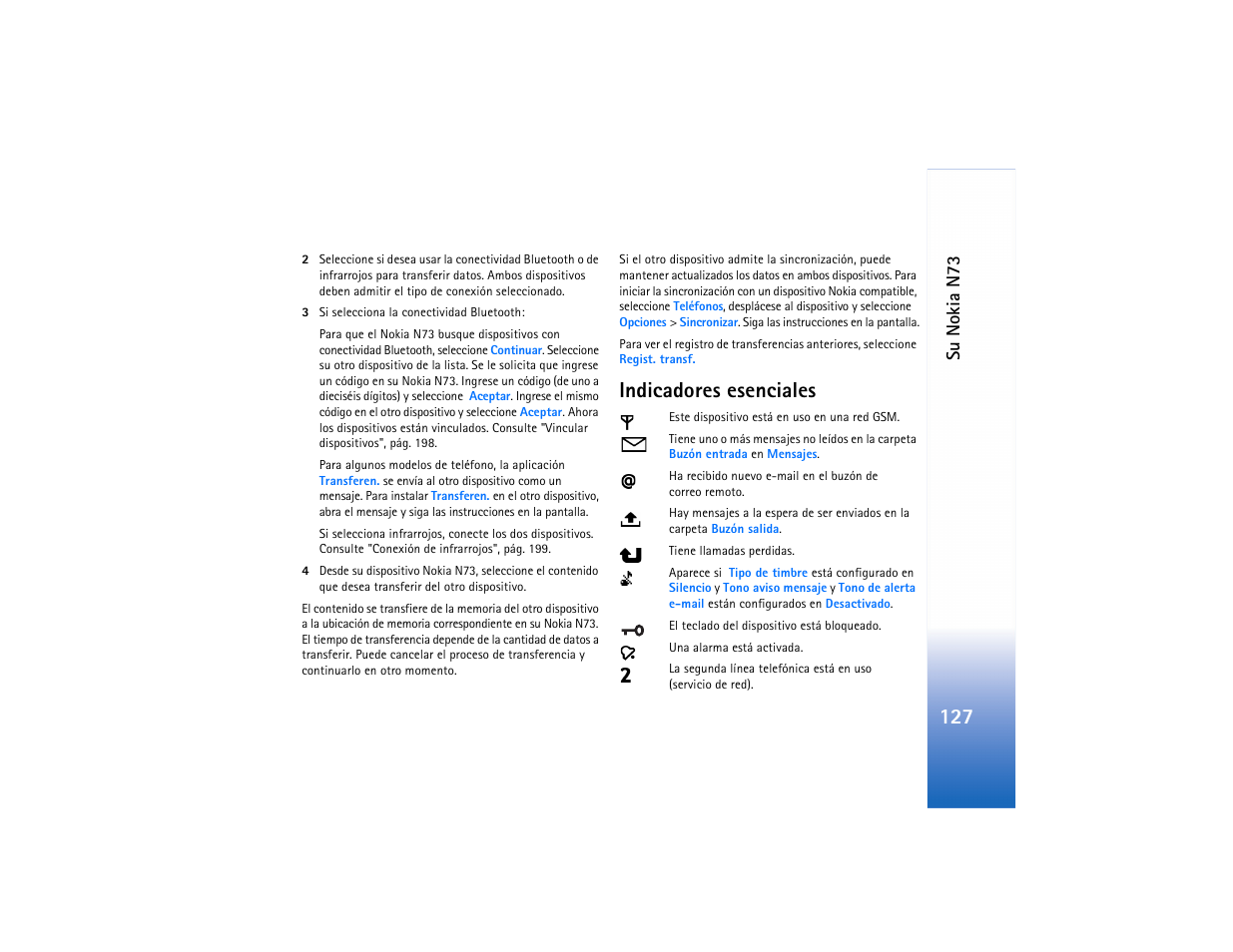 Indicadores esenciales, Su nokia n73 | Nokia N73 User Manual | Page 128 / 241