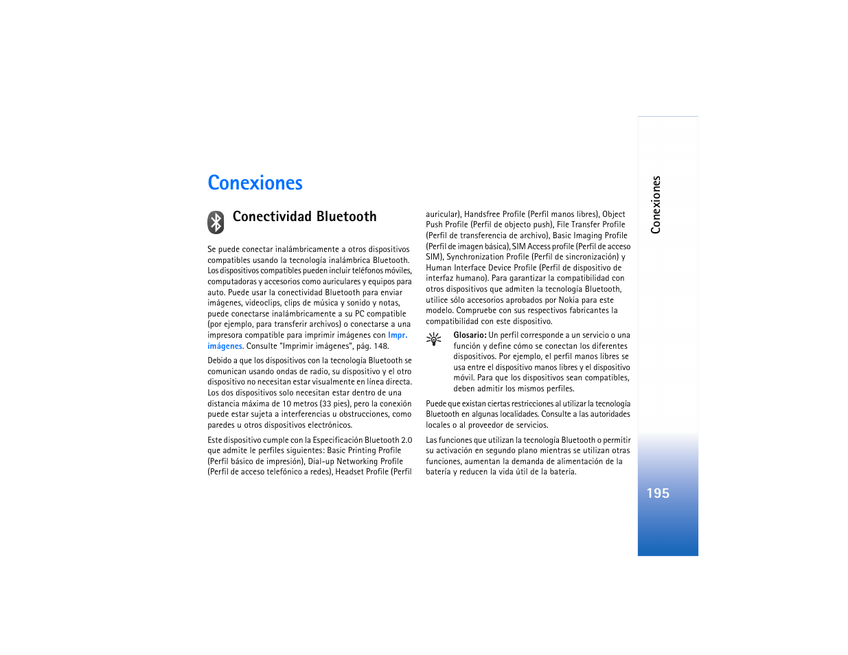 Conexiones, Conectividad bluetooth, 195 y | Nokia N73 User Manual | Page 196 / 241