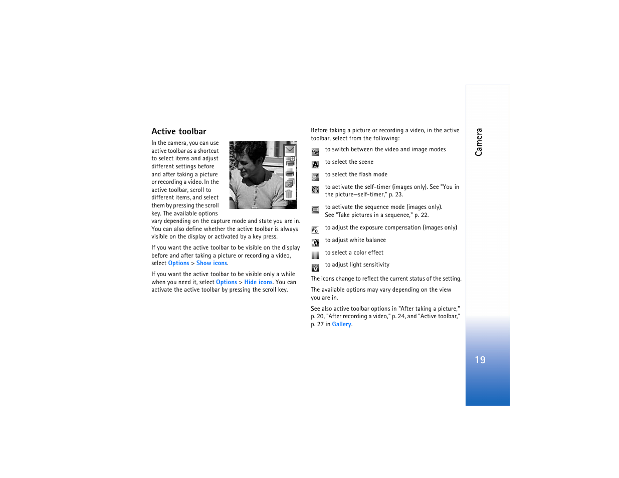 Active toolbar," p. 19 | Nokia N73 User Manual | Page 20 / 241