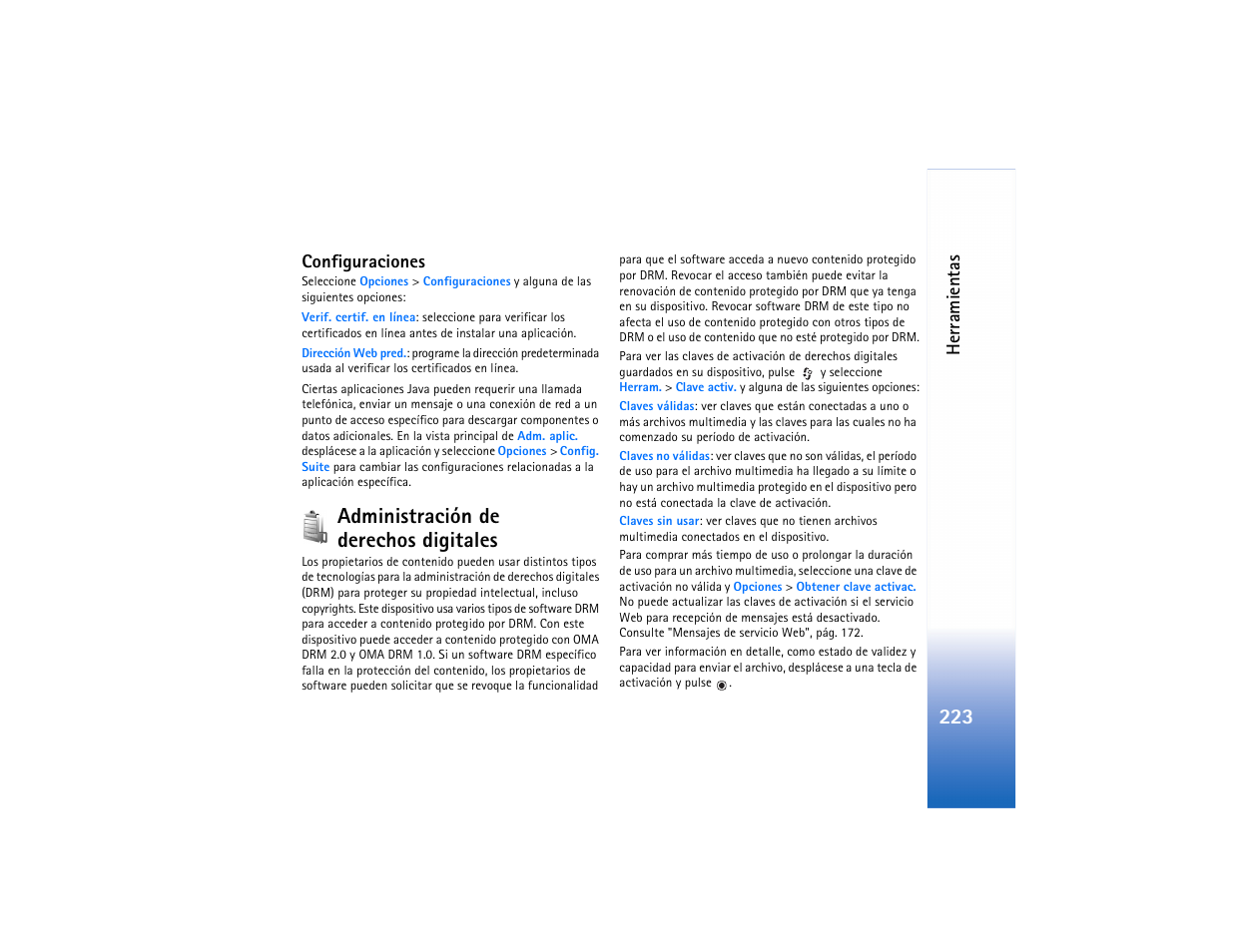 Administración de derechos digitales | Nokia N73 User Manual | Page 224 / 241