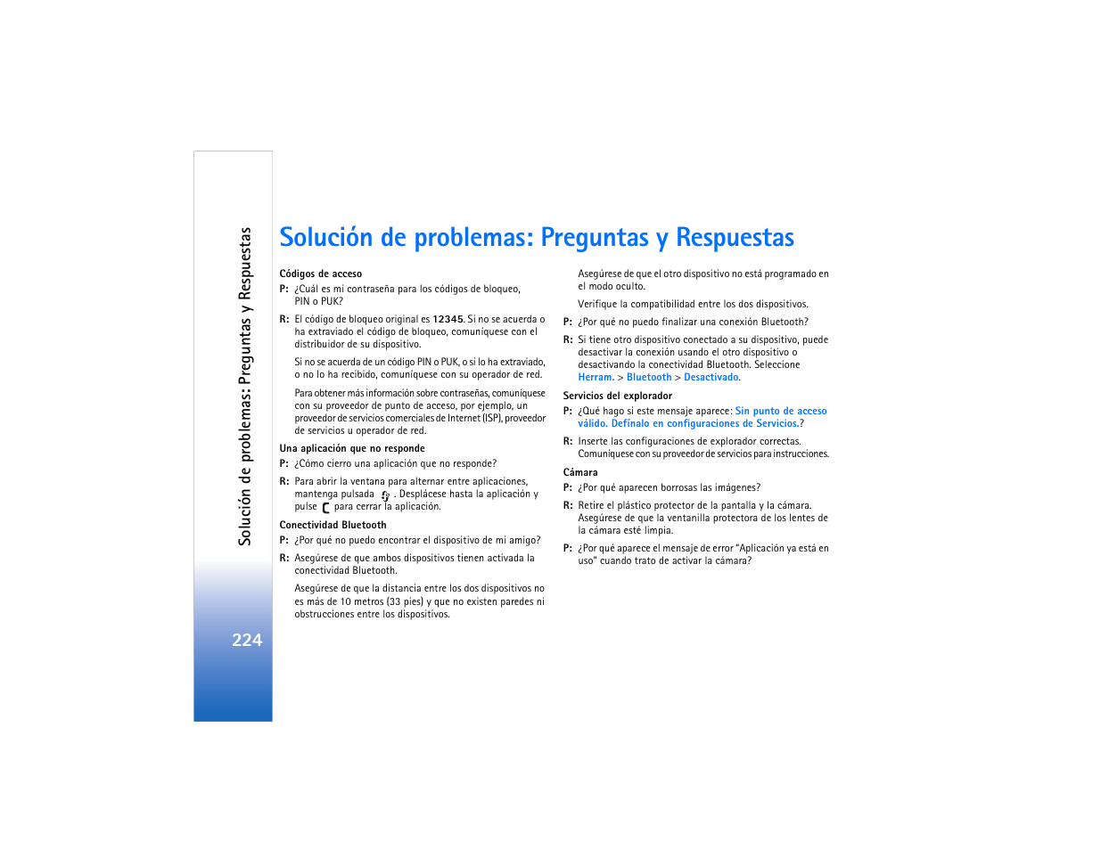 Solución de problemas: preguntas y respuestas | Nokia N73 User Manual | Page 225 / 241