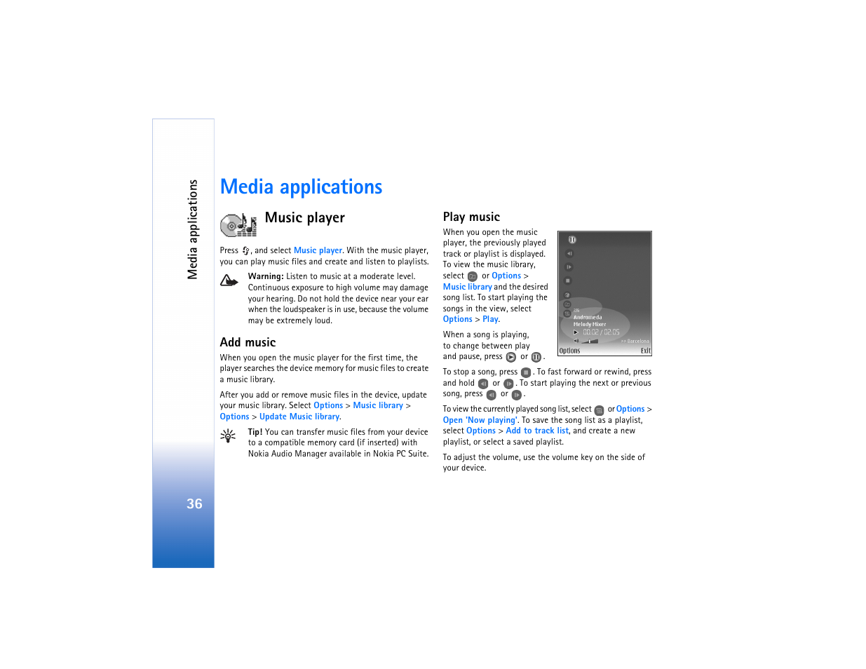 Media applications, Music player | Nokia N73 User Manual | Page 37 / 241