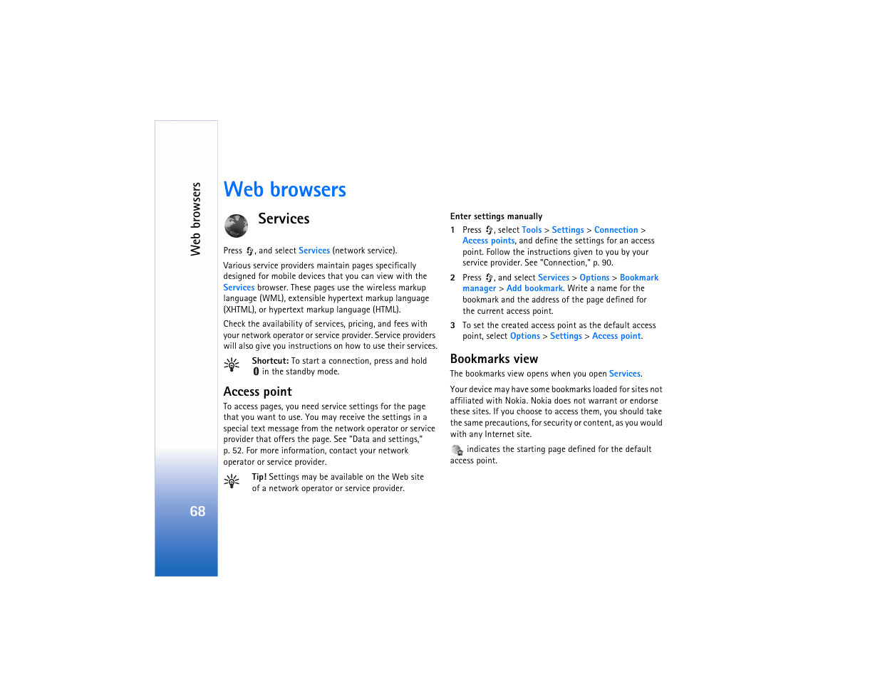 Web browsers, Services | Nokia N73 User Manual | Page 69 / 241