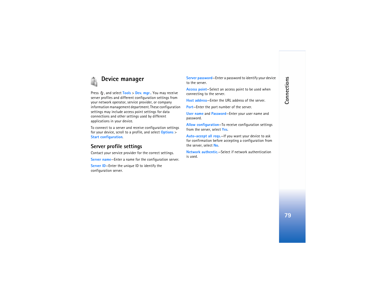 Device manager, 79 device manager | Nokia N73 User Manual | Page 80 / 241