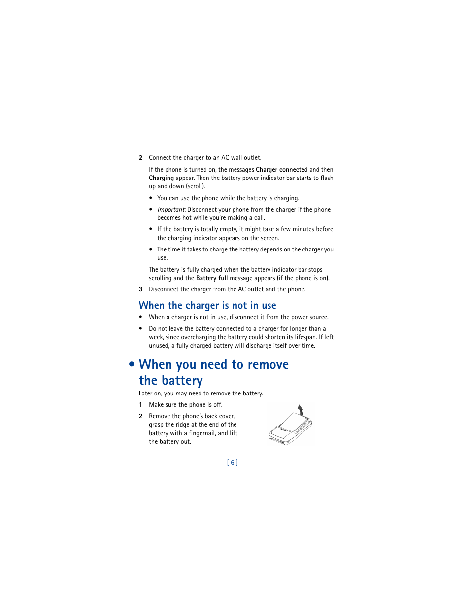 When the charger is not in use, When you need to remove the battery | Nokia 8260 User Manual | Page 19 / 153