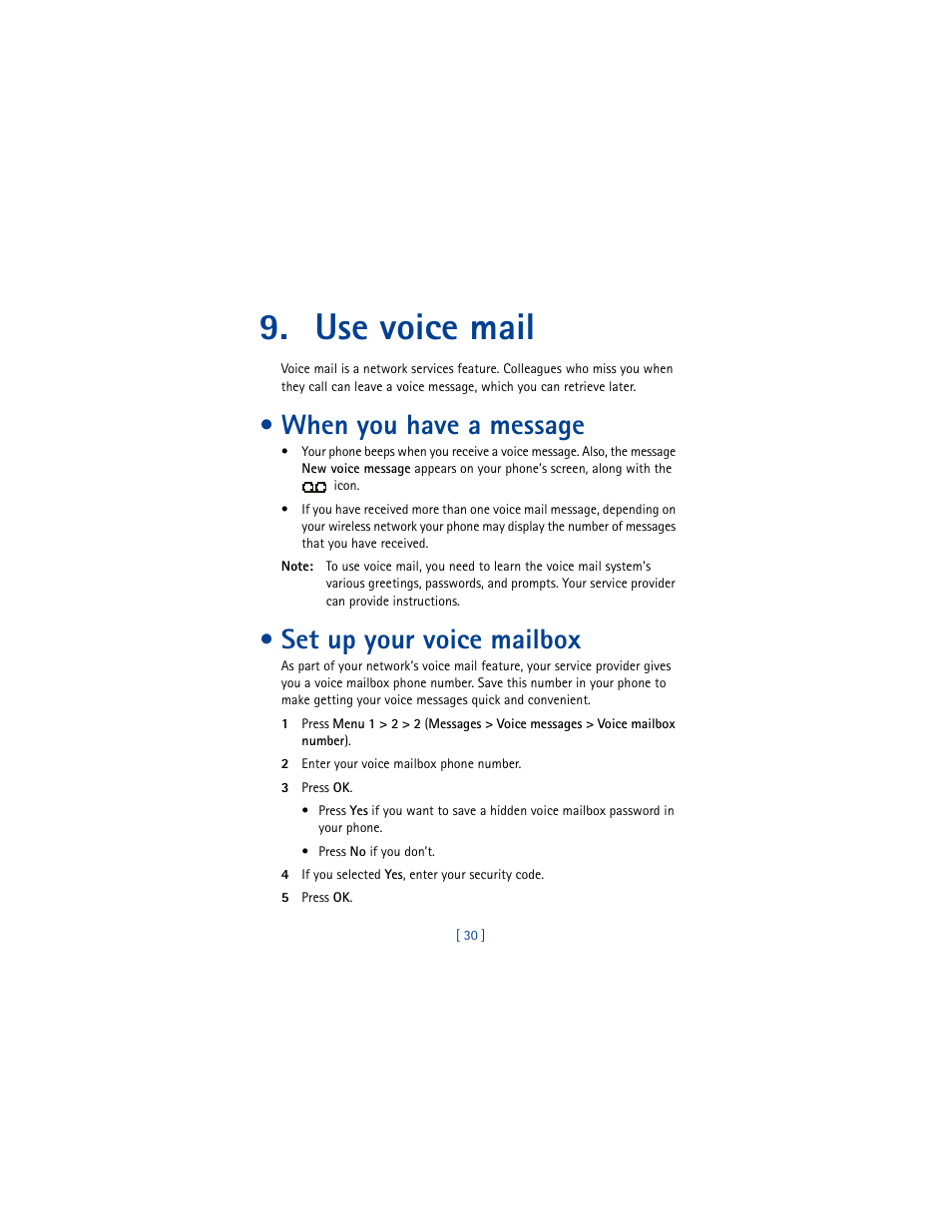 Use voice mail, When you have a message, Set up your voice mailbox | Nokia 8260 User Manual | Page 43 / 153