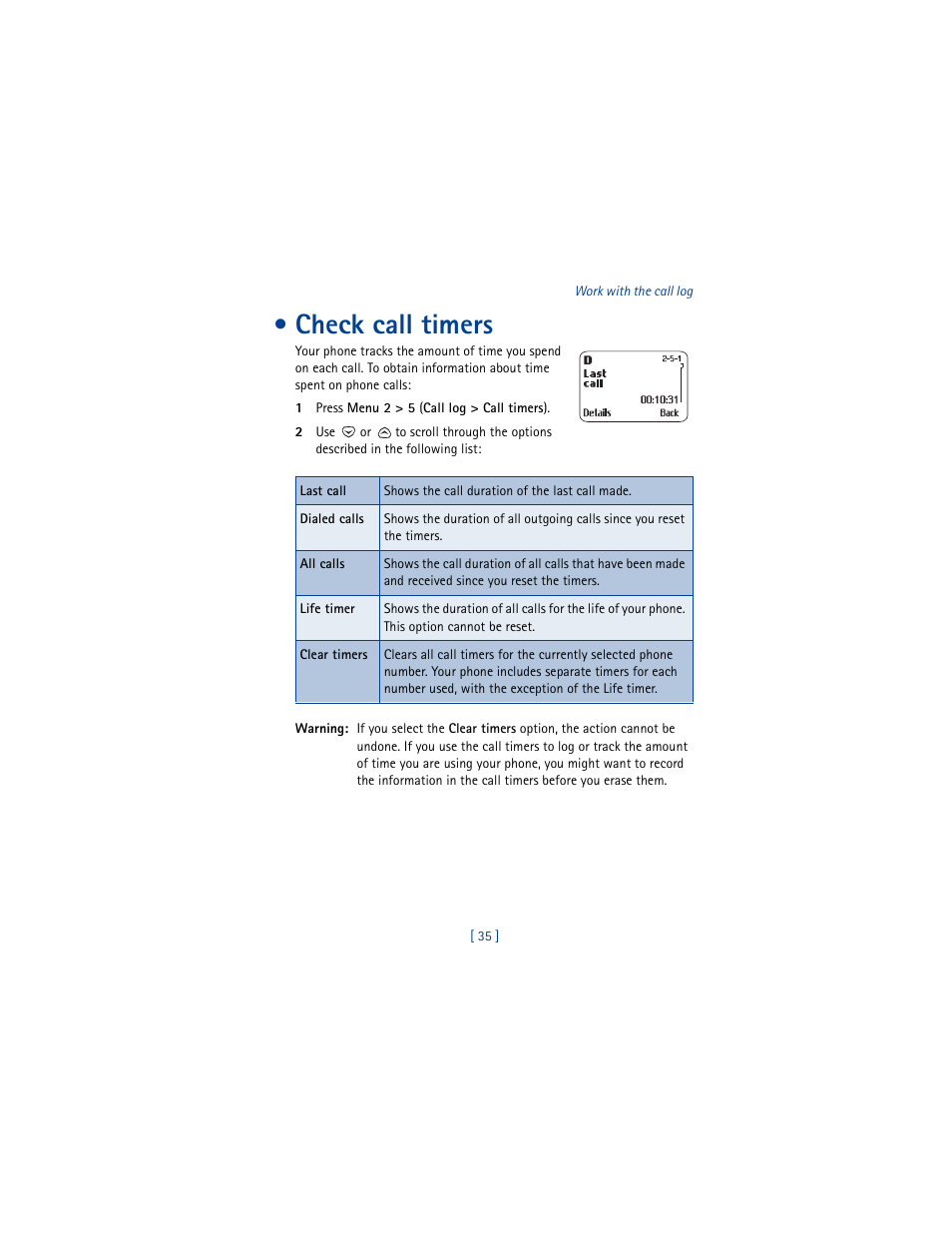 Check call timers | Nokia 8260 User Manual | Page 48 / 153