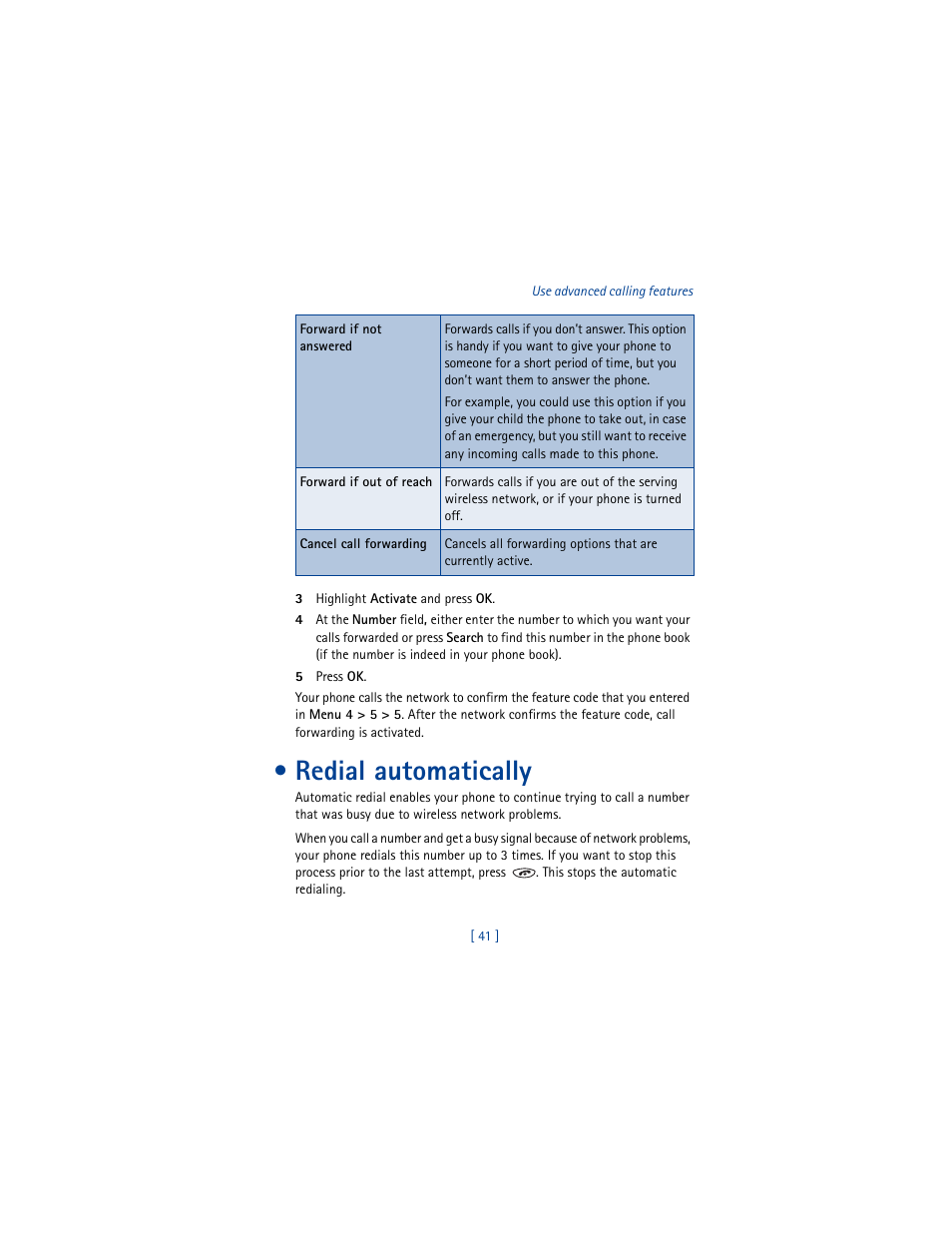 Redial automatically | Nokia 8260 User Manual | Page 54 / 153
