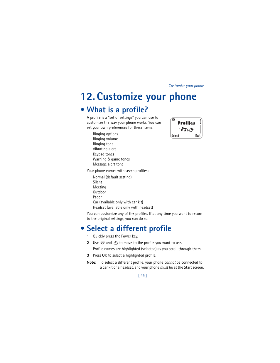 Customize your phone, What is a profile, Select a different profile | Nokia 8260 User Manual | Page 62 / 153