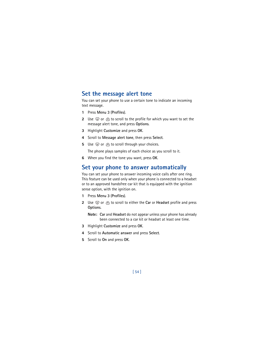Set the message alert tone, Set your phone to answer automatically | Nokia 8260 User Manual | Page 67 / 153